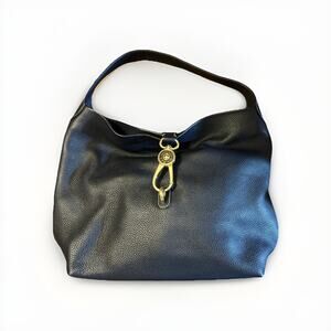 Dooney & Bourke Large Pebbled Leather Hobo Logo Lock Dark Navy Purse Bag Clean